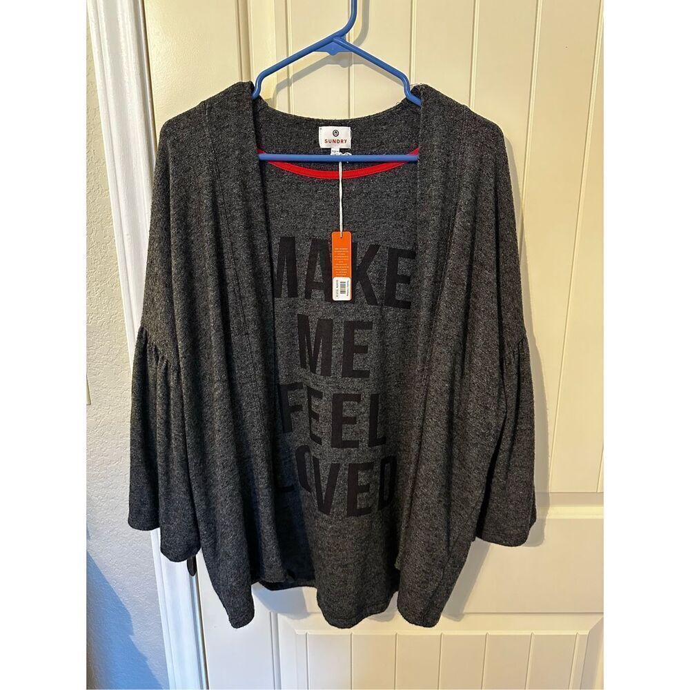 NWT Anthropologie Sundry Make Me Feel Loved Gray Soft Cardigan Women Sz 1 Small